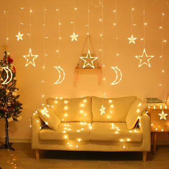 Светодиодная лампа в виде сосульки, звезды и Луны, сказочный занавес, гирлянды, Рождественская гирлянда на открытом воздухе для домашнего бара, свадебной вечеринки, декора окна в саду