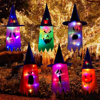 Светодиодное Украшение На Хэллоуин Мигающий Свет Gypsophila Ghost Festival Одеваются Светящийся Волшебник Призрак Шляпа Лампа Подвесной Декор