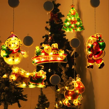 Светодиодные Рождественские украшения, Витрина, Присоска, Рождественские Подарочные наклейки, Подвесные Праздничные Маленькие Цветные лампы