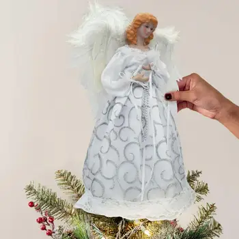 Светящийся Топпер для Рождественской елки, Светящееся Крыло из перьев, Топпер для Рождественской елки, Элегантная Кукла-Ангел, Длинное платье, Платье Многоразового использования на Рождество
