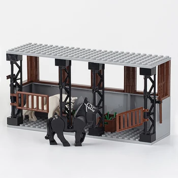 Серия Creative City MOC0012 Stables Place Модель лошади, совместимая с кирпичом, Фигурки в сборе, детский подарок, строительный блок, игрушка