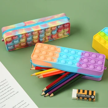 Силиконовая стационарная сумка Push Bubbles, простая коробка для ручек с ямочками, пенал для карандашей, взрослые, дети, игрушки для сенсорной декомпрессии, подарок