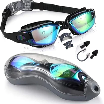 Силиконовые зажимы для носа, Затычки для ушей, Плавательные очки для взрослых, водонепроницаемые и противотуманные плавательные очки