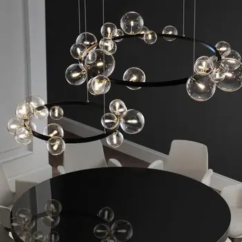 Скандинавская светодиодная люстра с прозрачным стеклянным пузырьковым абажуром, светильники для холла, ресторана, спальни, потолочный светильник, подвесной светильник, светильник