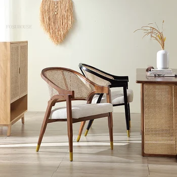 Скандинавские легкие обеденные стулья из массива дерева класса люкс, кресло, Современный обеденный стул из ротанга, Дизайнерская спинка для отдыха Sillas Furniture WK