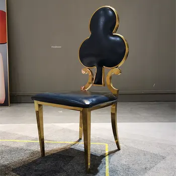 Скандинавские обеденные стулья для кухонной мебели Бытовой стул для столовой Дизайнерское кожаное кресло с гальваническим покрытием из нержавеющей стали
