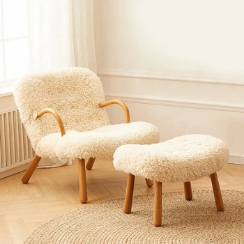 Скандинавский Ленивый диван-кресло, Односпальный Диван для домашнего отдыха, глубокое кресло из овечьей шерсти, Массив Дерева, Небольшая квартира
