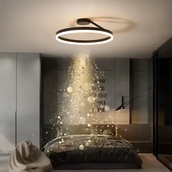Современная кольцевая светодиодная потолочная люстра с регулируемой яркостью, черно-белая для спальни, столовой, гостиной, Минималистичные подвесные светильники для освещения