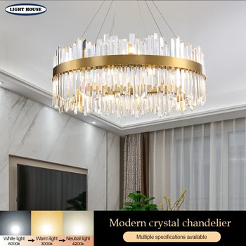Современная люстра Crysta, круглый подвесной светильник для гостиной, Потолочная люстра, украшение гостиной