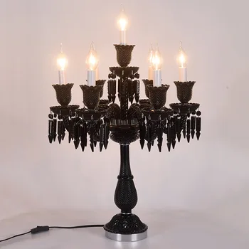 Современные настольные лампы из черного хрусталя для спальни, светодиодный настольный светильник для домашнего декора, D50cm H78cm, 7 свечей, Световые украшения.