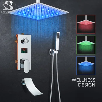 Современные потолочные душевые кабины с черной светодиодной подсветкой для ванной комнаты, хромированная душевая система ducha с цифровым дисплеем для душа в ванной