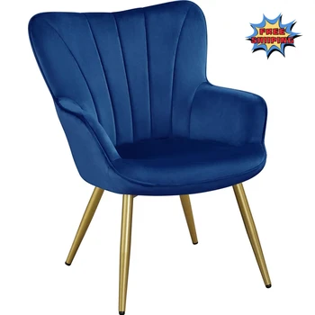 Современный стул Easyfashion с бархатной обивкой и боковым крылом, синий