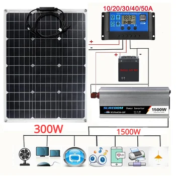 Солнечная энергетическая система мощностью 1500 Вт, комплект инвертора 220 В/ 1500 Вт, солнечная панель мощностью 600 Вт, зарядное устройство в комплекте, контроллер, домашняя сеть, мобильный телефон