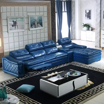 Сочетание итальянского верхнего слоя из воловьей кожи для гостиной в каюте первого класса, многофункциональный угловой кожаный диван