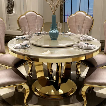 Сочетание легкого роскошного обеденного стола и стула, круглый стол в европейском стиле, современный минималистичный домашний круглый стол с поворотным механизмом