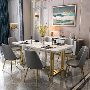 Сочетание обеденного стола и стула из скандинавского мрамора, современный простой и роскошный прямоугольный стол для дома