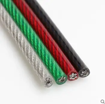 Стальной трос с ПВХ покрытием из пластика 1 1,5 2 3 4 5 мм черный пластиковый трос из нержавеющей стали 304, линия для скручивания проволоки, прозрачный красный, черный, зеленый