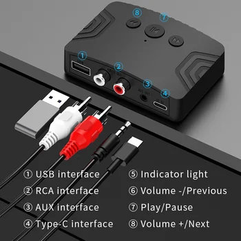 Стерео Музыкальный Беспроводной Аудиоадаптер 3,5 мм AUX 2RCA U-Disk Play Hifi Bluetooth 5,3 Передатчик Приемник Для ПК ТВ Автомобильный Динамик Усилитель