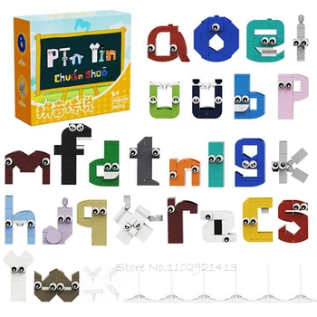 Строительные блоки для изучения алфавита, 26 букв от А до я, подарок для детей, развивающие креативные кирпичи 