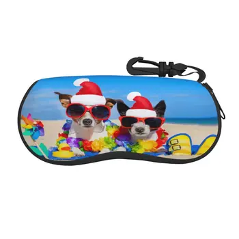 Сумка для очков Унисекс, Защитный чехол, Две собаки в шляпе Санта-Клауса на пляже, Портативная коробка для солнцезащитных очков, Коробка для очков для чтения