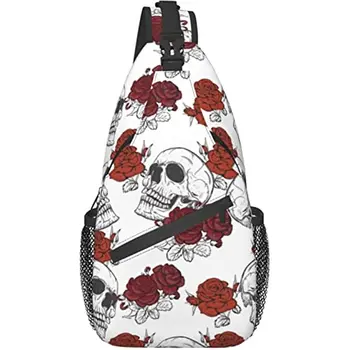 Сумка-слинг Череп Красная Роза Готический походный рюкзак через плечо Рюкзак Дорожный сундук для мужчин Женские сумки на Хэллоуин