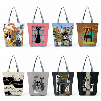 Сумки с милым котом, вместительная Повседневная женская офисная сумка, сумки для покупок с изображением мультяшных животных, пляжные сумки для путешествий на открытом воздухе