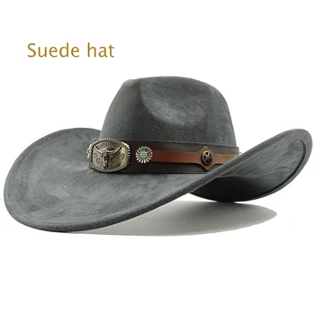 темно-серая ковбойская шляпа замши всадник Западная ковбойская шляпа мужская шляпа панама шляпа Панама новой ковбойская шляпа аксессуары Западная