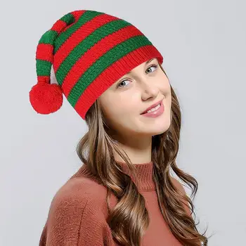 Теплая зимняя шапка, уютные праздничные зимние шапки Санта-Клауса, вязаные полосатые плюшевые шарики, противоскользящий дизайн для защиты ушей унисекс