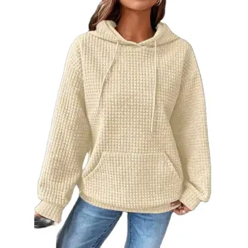 Толстовки, женские кофты, Осенне-зимний модный вафельный пуловер с круглым вырезом, женская повседневная толстовка с длинным рукавом, уличная одежда, рубашка с капюшоном