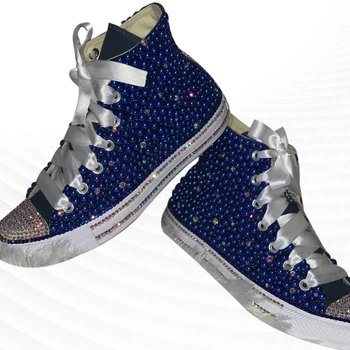 Трендовая парусиновая обувь с синим жемчугом, подходящая по цвету, популярные удобные повседневные кроссовки