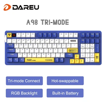 Трехрежимная Механическая клавиатура DAREU 98 Клавиш Небесно-Голубой Переключатель RGB Подсветки Игровых Клавиатур PBT Keycaps Структура прокладки Gamer KB