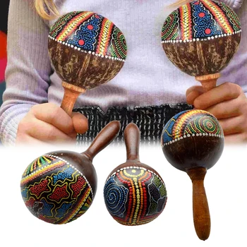 Ударный музыкальный инструмент Песочный молоток Обучающие деревянные маракасы из скорлупы кокосового ореха, шейкер для румбы, погремушка Марака для детей