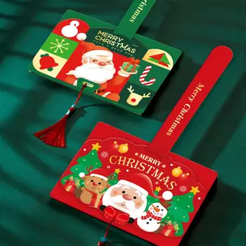Украшение кисточками на нежной открытке с рисунком Санта-Клауса, праздничные Рождественские открытки, креативный Санта-Клаус и золото для детей '