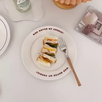 Фарфоровая тарелка Во французском стиле, печенье с надписью Ins, Круглая Плоская домашняя посуда, Торт, Салат, Хлеб, Фруктовый стейк, тарелки для завтрака