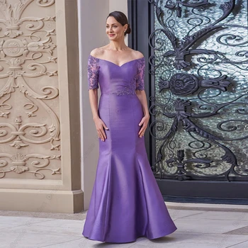 Фиолетовые платья Матери невесты без бретелек с кружевным атласным свадебным платьем длиной до пола, Vestido De Noche 2023