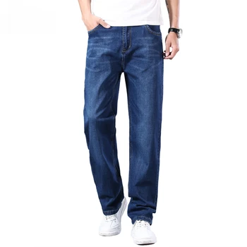 хлопчатобумажные стрейчевые мужские прямые свободные летние тонкие джинсы 2022 весна классические брендовые повседневные легкие джинсы синего цвета