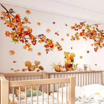 Художественное украшение стен, Очаровательные наклейки на стены в виде кленовых листьев, яркие осенние узоры для спальни, гостиной, детской, набор из 2