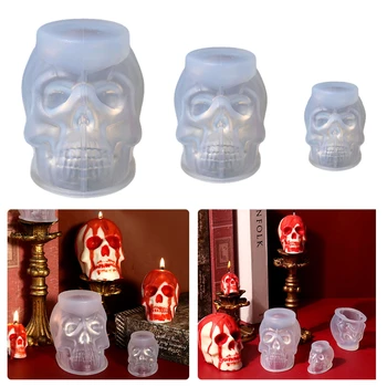 Хэллоуин, сделай сам, 3D формы для черепа из смолы, Гибкие прозрачные силиконовые формы для головы черепа, Украшение для дома, литье из полимерной глины, свечи из воска