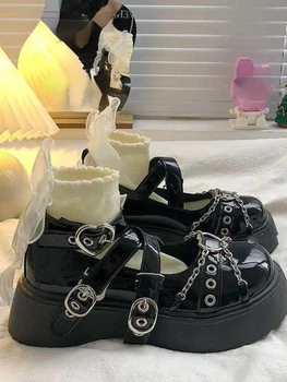Цепочка, Японские туфли Kawaii Mary Janes, Женские Винтажные милые туфли в форме сердца, Женская Корейская модная обувь на платформе, Лето 2023 г.