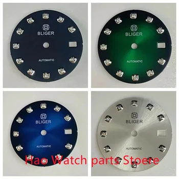 Циферблат часов Bliger 29mm Balck сине-зеленый, серый, белый, подходит для механизма NH35