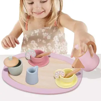 Чайный сервиз для малышей, игрушка для послеобеденного чая для малышей, Портативные деревянные принадлежности для чаепития, кухонные принадлежности, игрушки для упражнений для рук, деревянный набор на День рождения