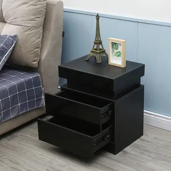 Черная современная тумбочка с 2 ящиками, Диван, Прикроватный столик, Шкаф для хранения мебели в спальне со светодиодной подсветкой