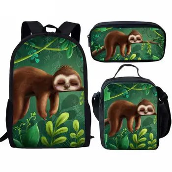Школьная сумка из 3 предметов с мультяшным ленивцем и коробкой для ланча Пенал Стильный рюкзак с животным принтом для подростков Школьные сумки для девочек и мальчиков