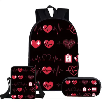 Школьные сумки с принтом в виде сердца медсестры, 3 шт. /компл. для детей, сумка для начальной школы, детский рюкзак на плечо, сумка для книг большой емкости для подростков