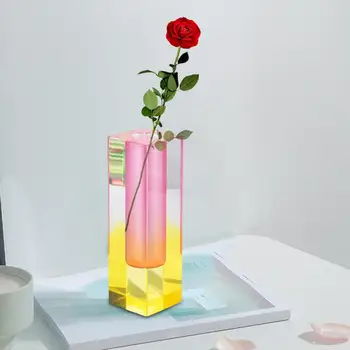 Экологичная кубовидная ваза, Многоразовая композиция, Ваза с орнаментом в европейском стиле, Цветочная композиция, Акриловая ваза на стойке