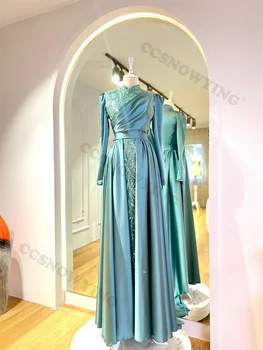 Элегантные аппликации из бисера, мусульманские вечерние платья с длинным рукавом, исламские вечерние платья с высоким воротом, женские арабские вечерние платья