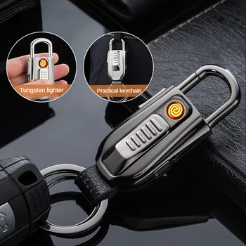 Электрические USB-перезаряжаемые зажигалки для мужчин, Брелок для ключей от автомобиля, Кулон, Классный, Портативный, Плазменный, Аксессуары для курения, Подарки