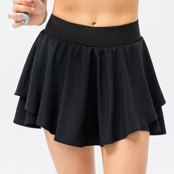 Юбка с высокой посадкой Lulu, одежда для тенниса, плиссированные спортивные юбки для бега, женские спортивные шорты для фитнеса с высокой талией и карманом