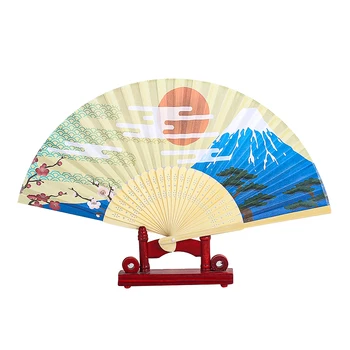 Японская живопись, Солнце, Цветок сливы, Сакура, вулкан Фудзи, Деревянная ручка вентилятора, бумажный ручной складной сценический вентилятор, реквизит, поделки