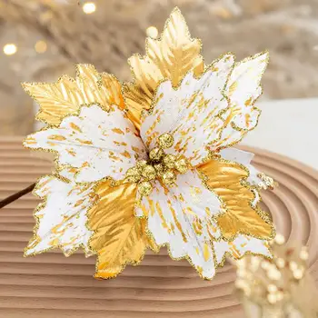 Яркие искусственные цветы, Реалистичный золотой Рождественский цветок для декора помещений/улицы с для покупок на открытом воздухе